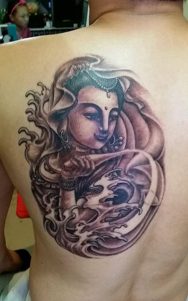 观音菩萨纹身图片_肩部背部传统习俗人物宗教成品纹身图案