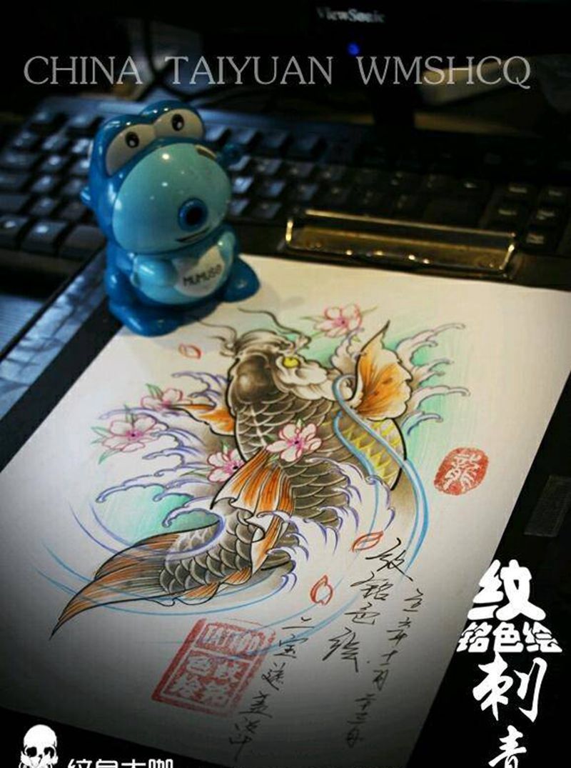 遮盖作品，鲤鱼纹身图片