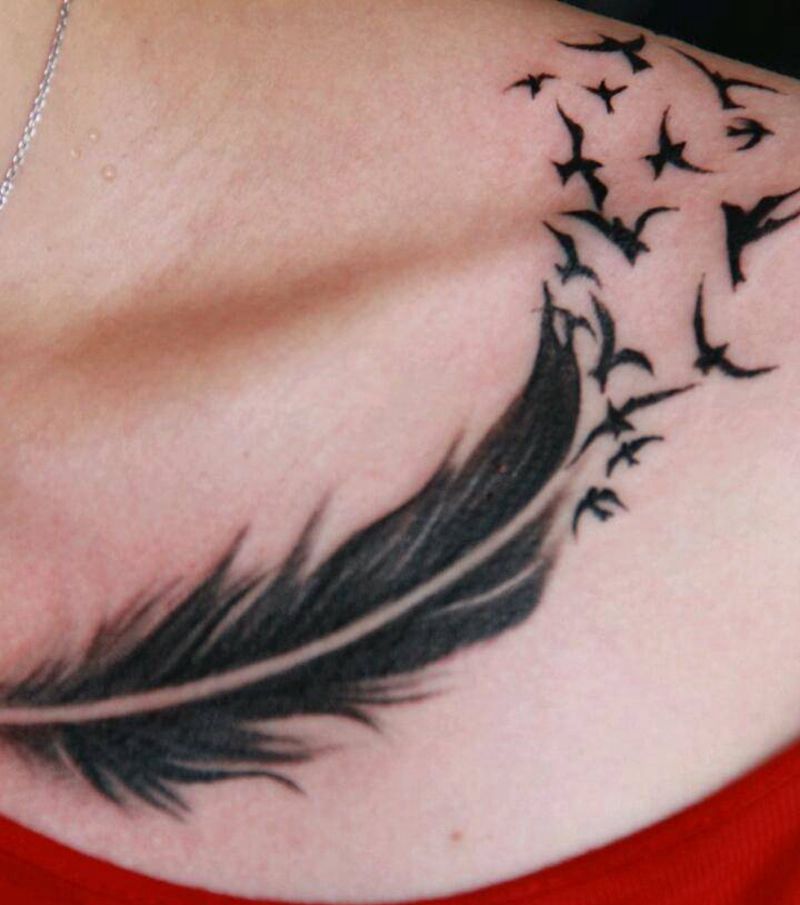 黑色羽毛纹身图片_颈部肩部胸部腰部背部臀部欧美传统清新几何纹身图案