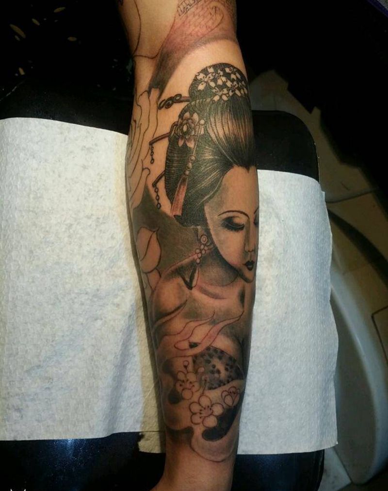 歌舞伎花臂未完成纹身图片_肩部手臂手部欧美传统习俗动物人物鬼神纹身图案