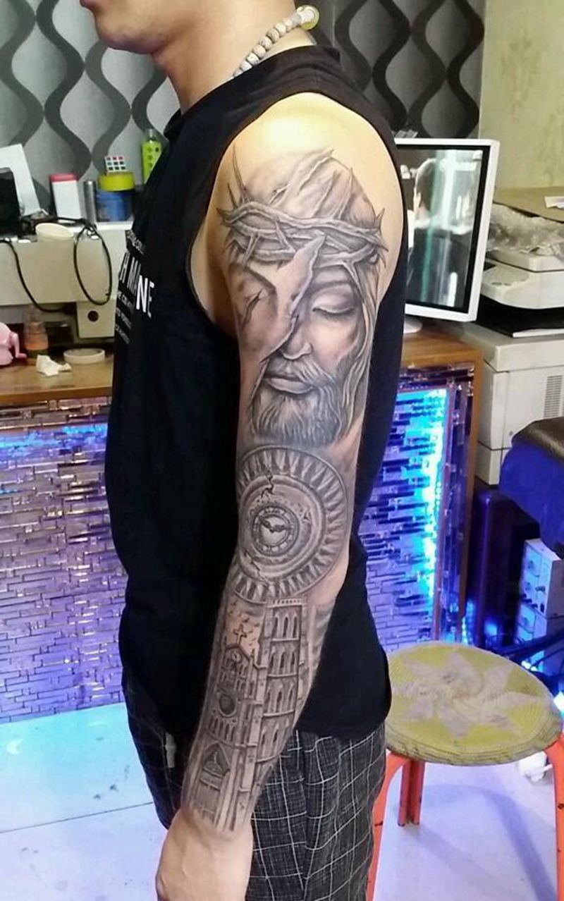 教堂的钟声纹身图片_肩部手臂手部动物人物静物成品纹身图案