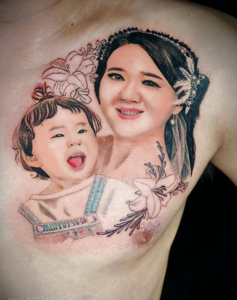 原创彩色肖像纹身图片_胸部新传统New School纹身图案