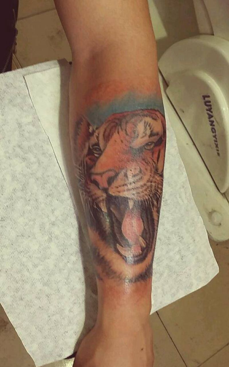 虎头纹身图片_肩部胸部手臂手部动物成品纹身图案