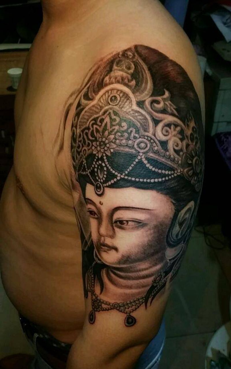 文殊菩萨纹身图片_肩部手臂手部传统人物宗教纹身图案