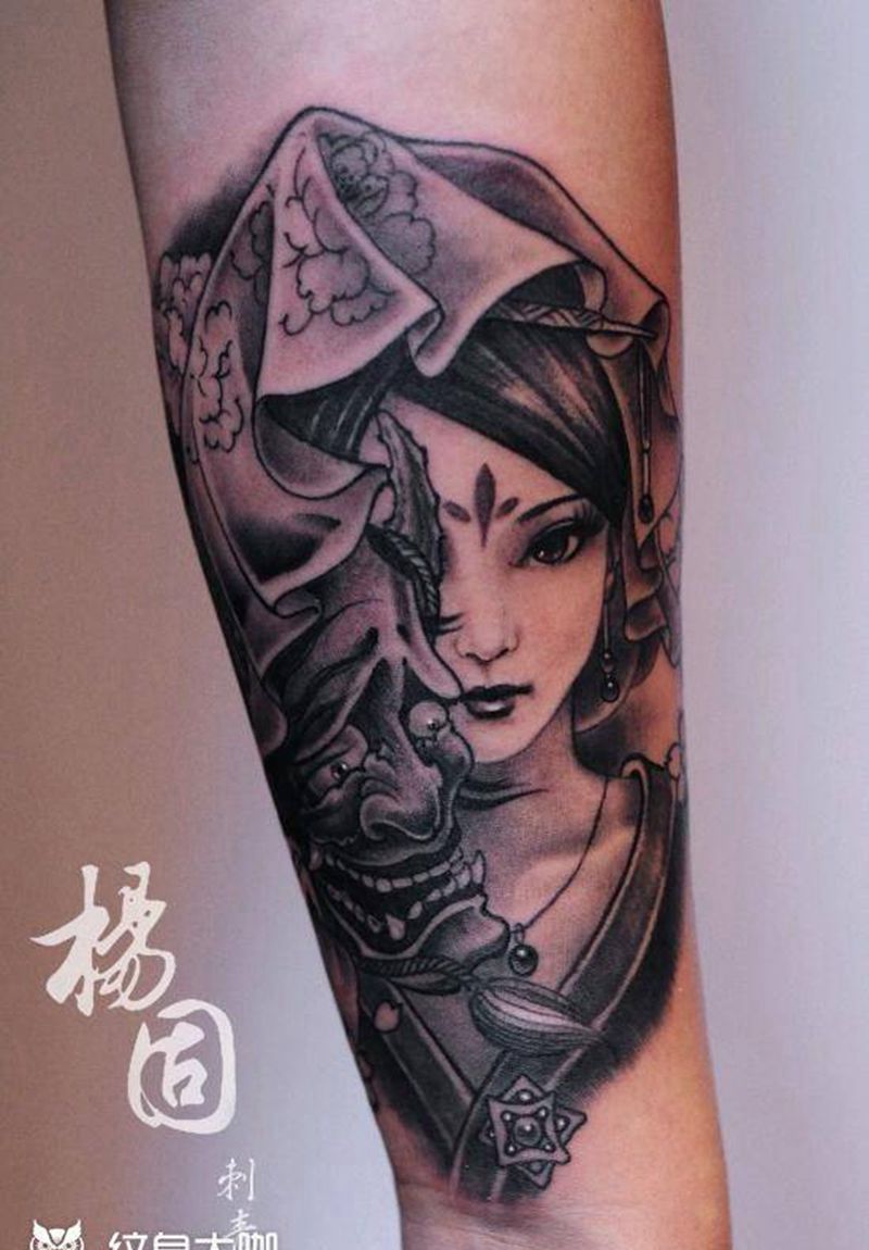 艺伎纹身图片_手臂新传统纹身图案