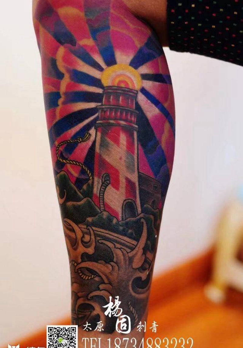 灯塔纹身图片_成品手稿腿部欧美手部脚部臀部背部腰部颈部纹身图案