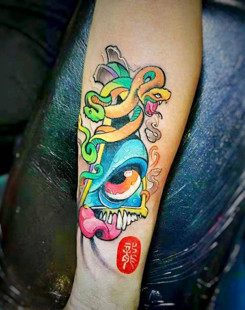 上帝之眼纹身图片_手部手臂New School水彩纹身图案