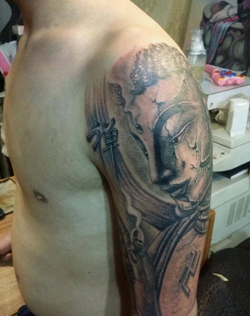 意境花臂纹身图片_手臂手部传统习俗人物植物静物鬼神原创成品纹身图案