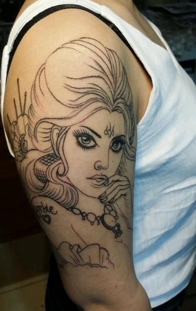 欧美美女纹身图片_肩部手臂腿部欧美肖像人物纹身图案