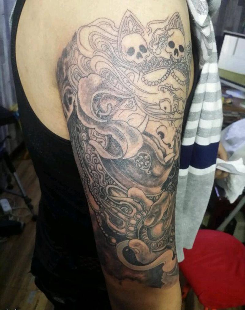 大黑天纹身图片_手臂传统鬼神成品手稿纹身图案