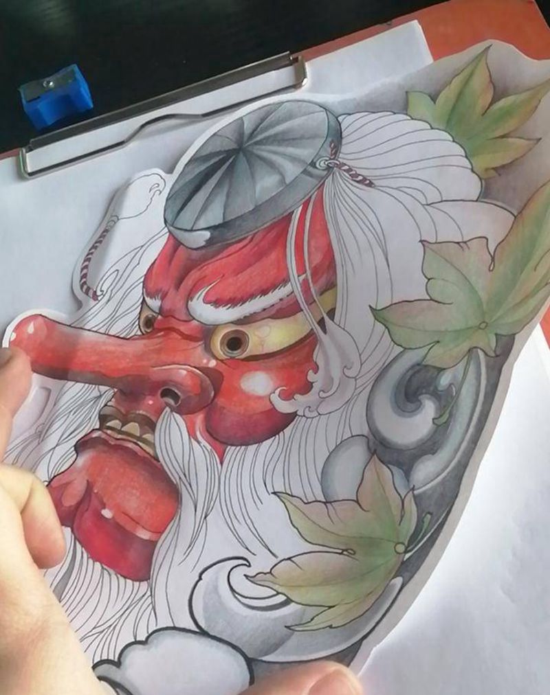 天狗纹身图片_New School纹身图案