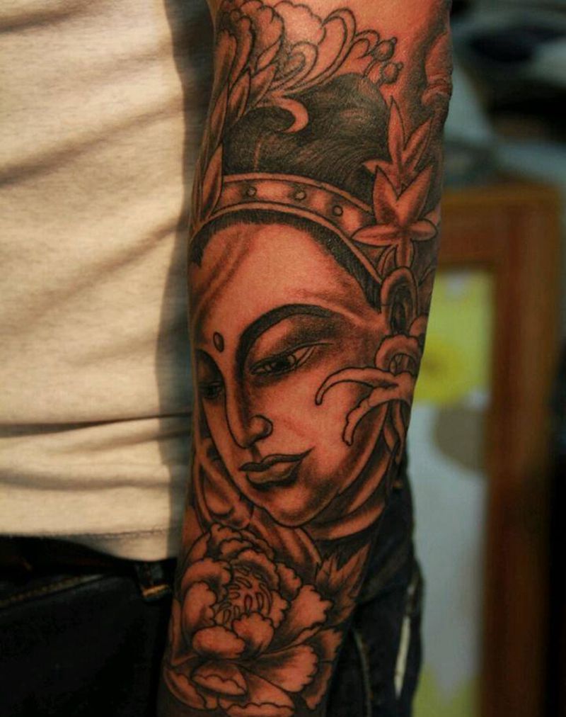 修改纹身作品纹身图片_手臂手部传统习俗清新写实国画人物鬼神宗教纹身图案