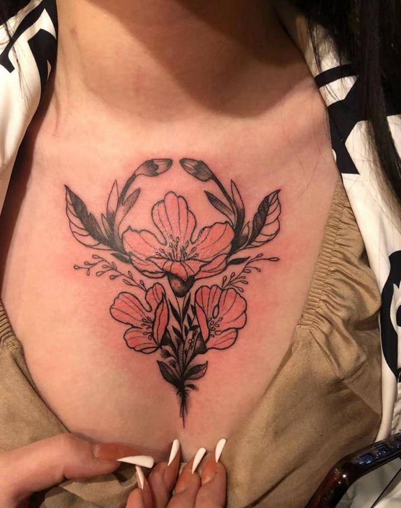 flower纹身图片_胸部New School纹身图案