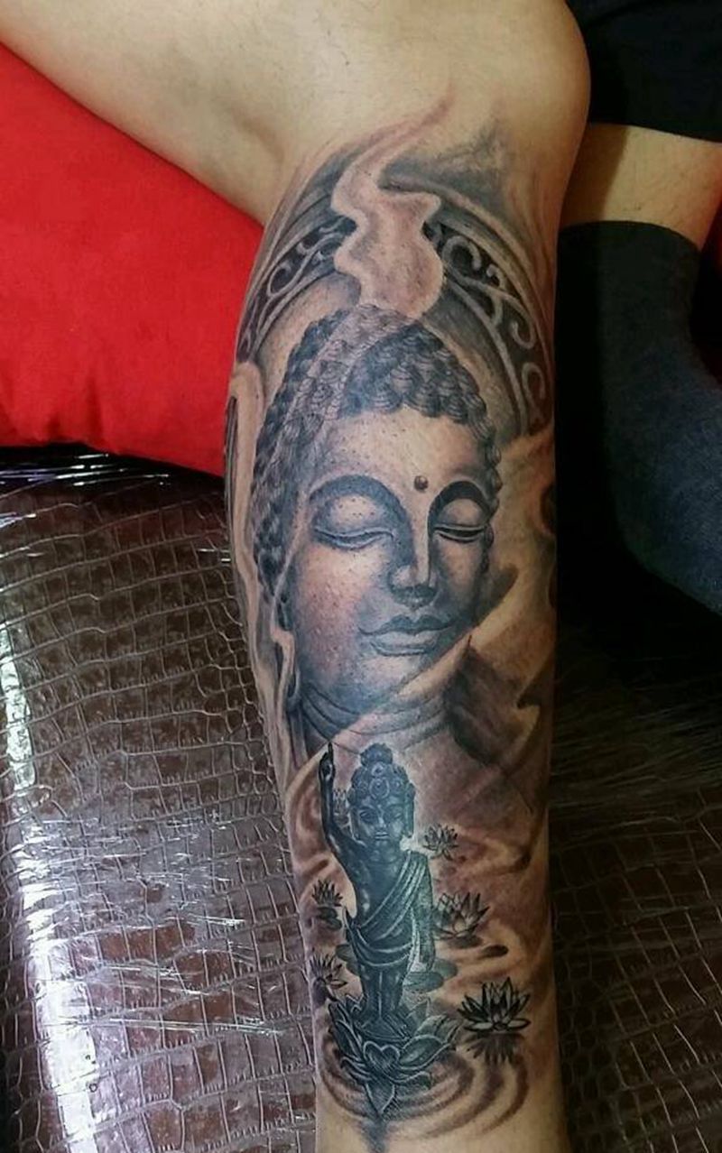 五步莲花，七步成佛纹身图片_肩部手臂腿部传统鬼神宗教成品纹身图案