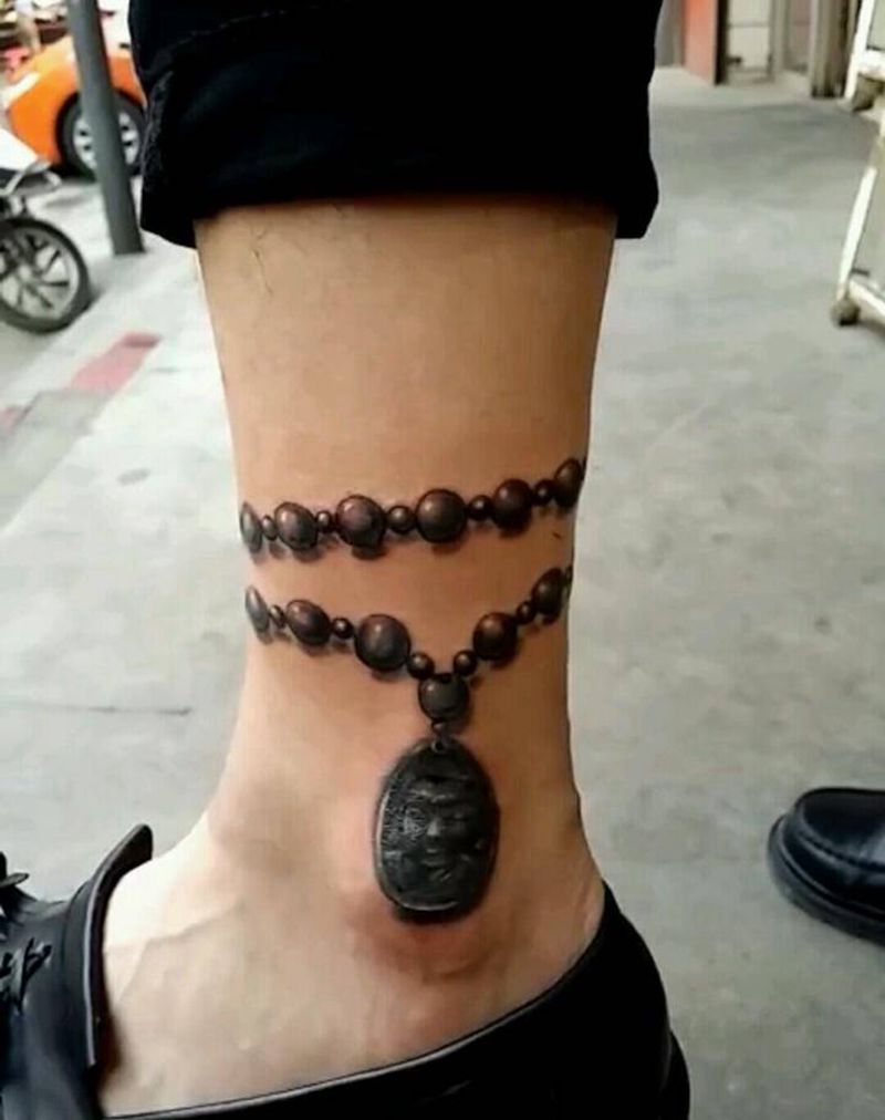 脚链纹身图片_腿部脚部清新静物原创成品纹身图案