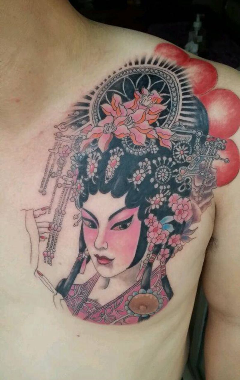 花旦纹身图片_肩部胸部手臂传统习俗肖像国画人物原创成品纹身图案