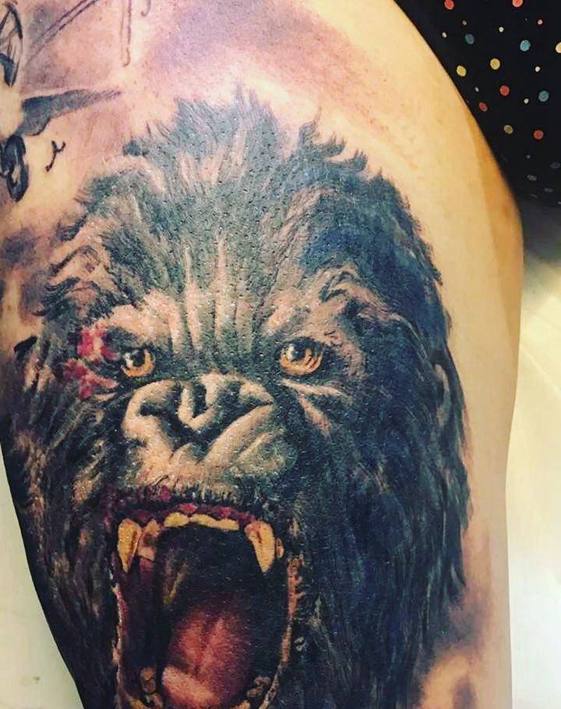 金刚纹身图片_腿部欧美写实人物金刚成品纹身图案