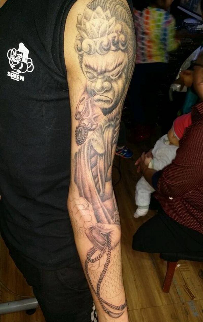 不动明王纹身图片_手臂手部传统鬼神宗教手稿纹身图案