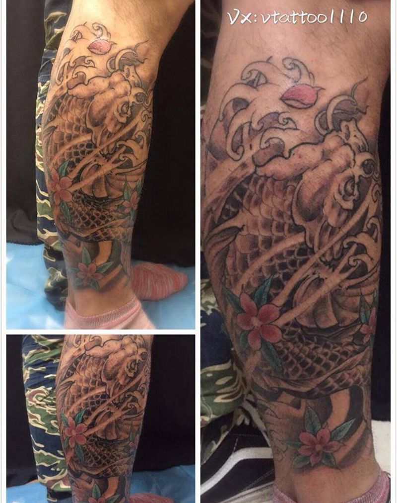 小腿鲤鱼纹身图片