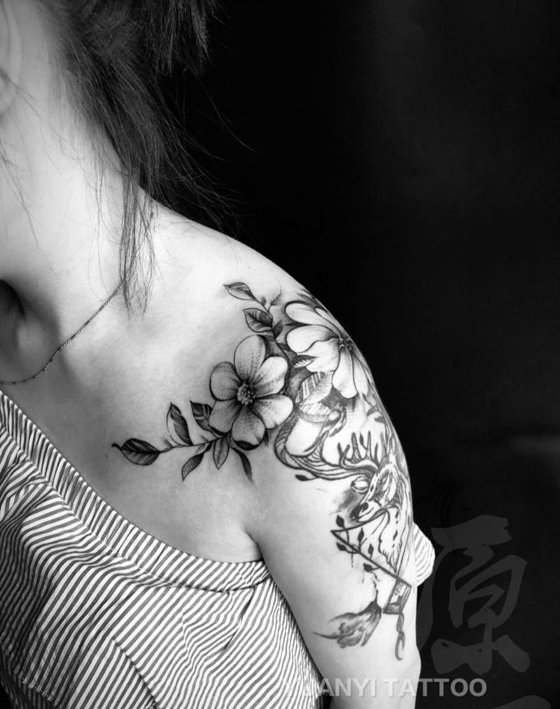肩花纹身图片_植物纹身图案
