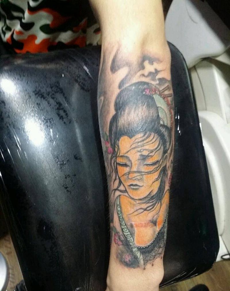 修改纹身作品纹身图片_手臂传统肖像人物成品纹身图案