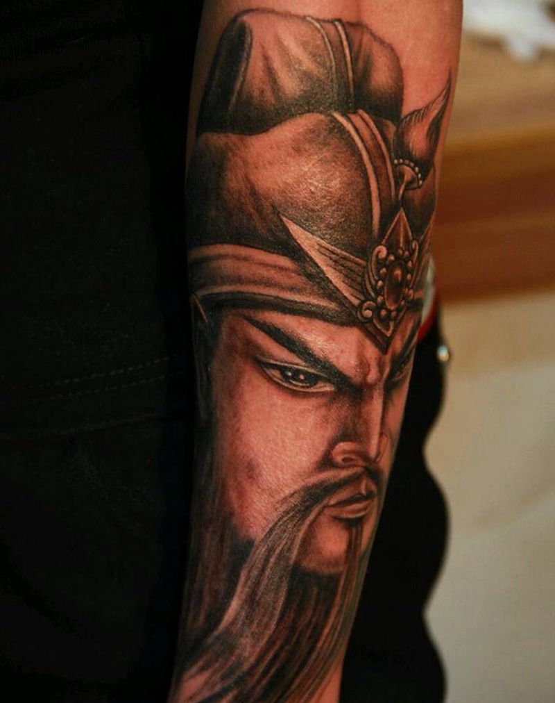 关公头像纹身图片_肩部胸部手臂手部传统肖像写实国画人物原创纹身图案