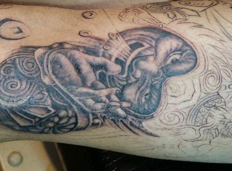 哼哈二将纹身图片_腿部传统肖像鬼神宗教手稿纹身图案