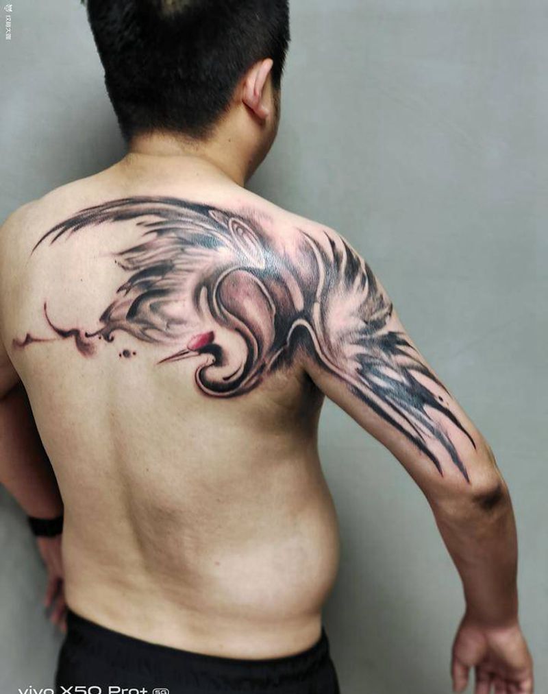 鹤纹身图片_手臂背部新传统纹身图案