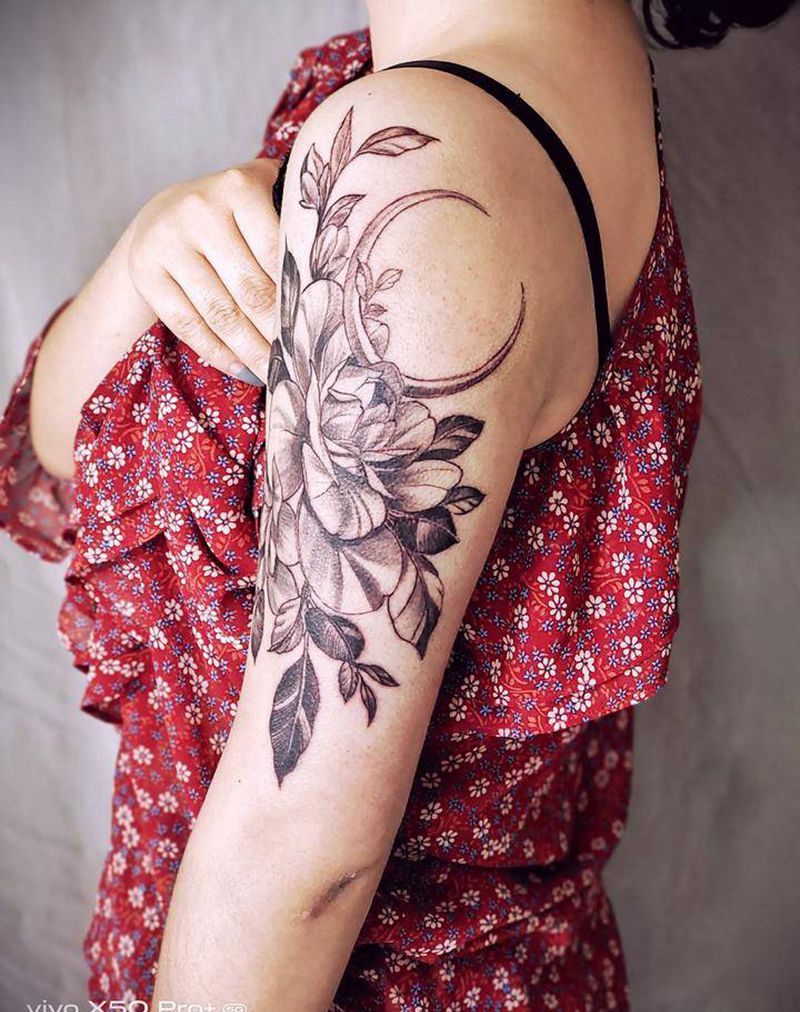 素花纹身图片_手臂新传统纹身图案