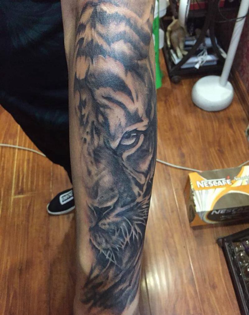 老虎遮盖纹身图片