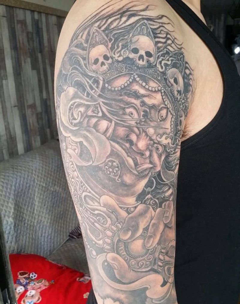 大黑天完工纹身图片_肩部手臂传统鬼神成品手稿纹身图案
