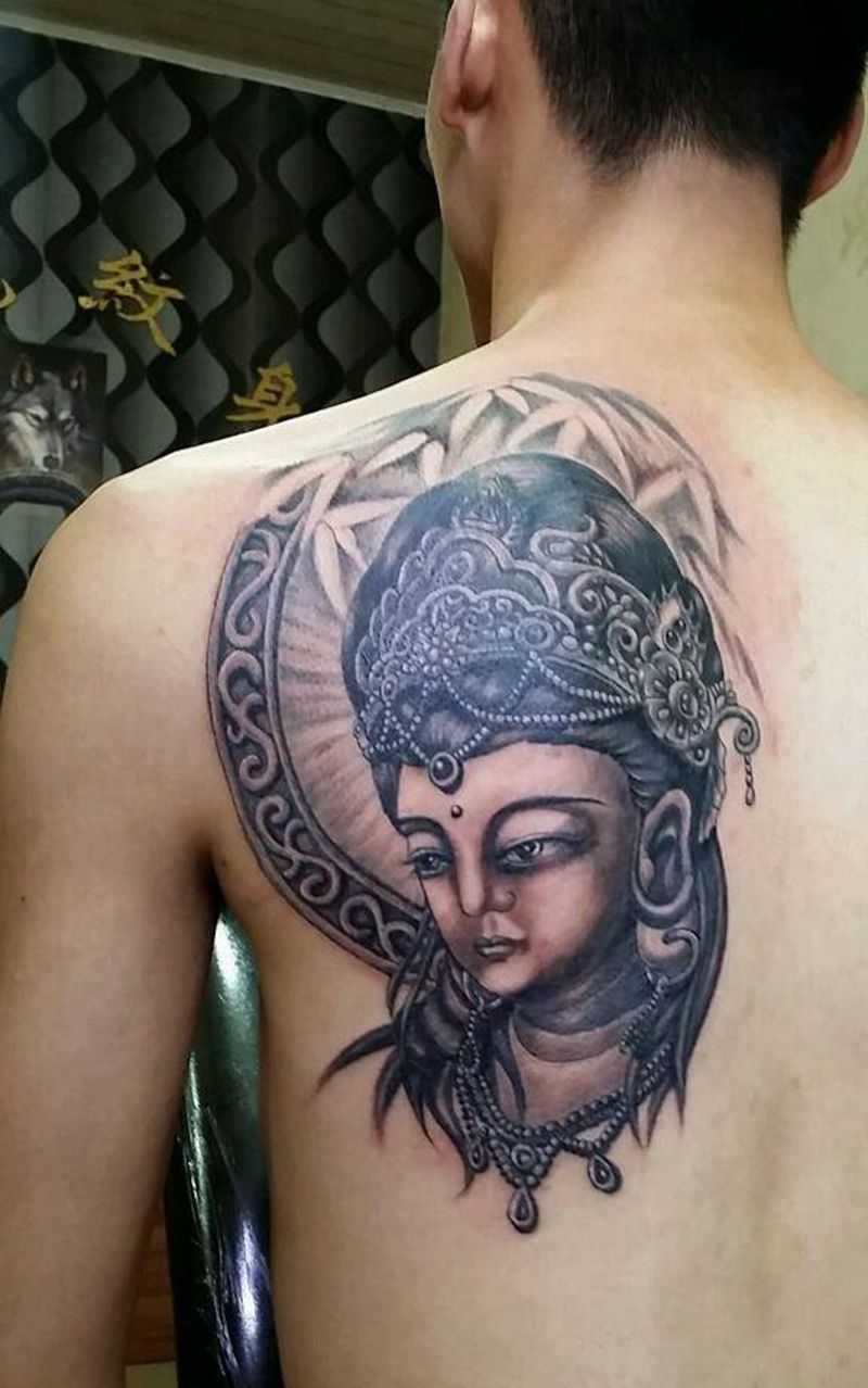 文殊菩萨纹身图片_肩部背部手臂腿部传统人物宗教成品纹身图案
