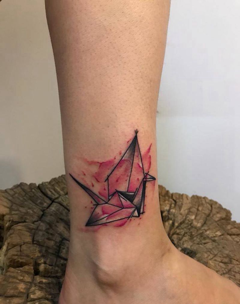 千纸鹤纹身图片_成品脚部国画几何纹身图案