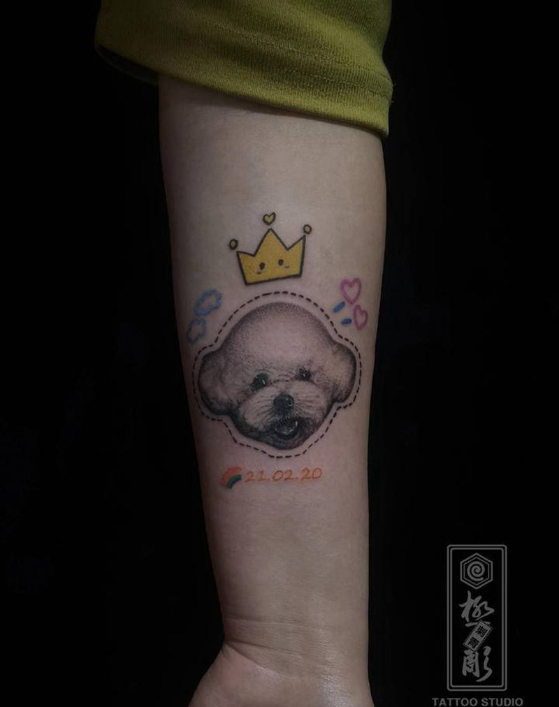 比熊犬纹身图片_手臂欧美写实纹身图案