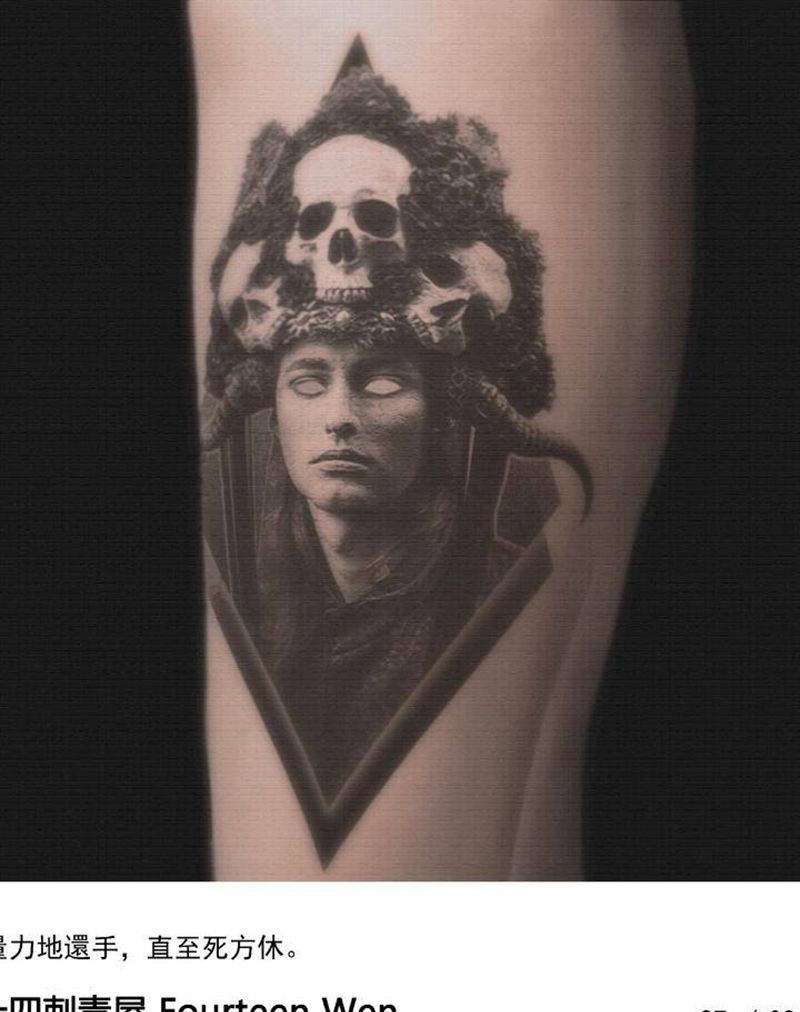 望纹身图片_腿部点刺欧美写实纹身图案