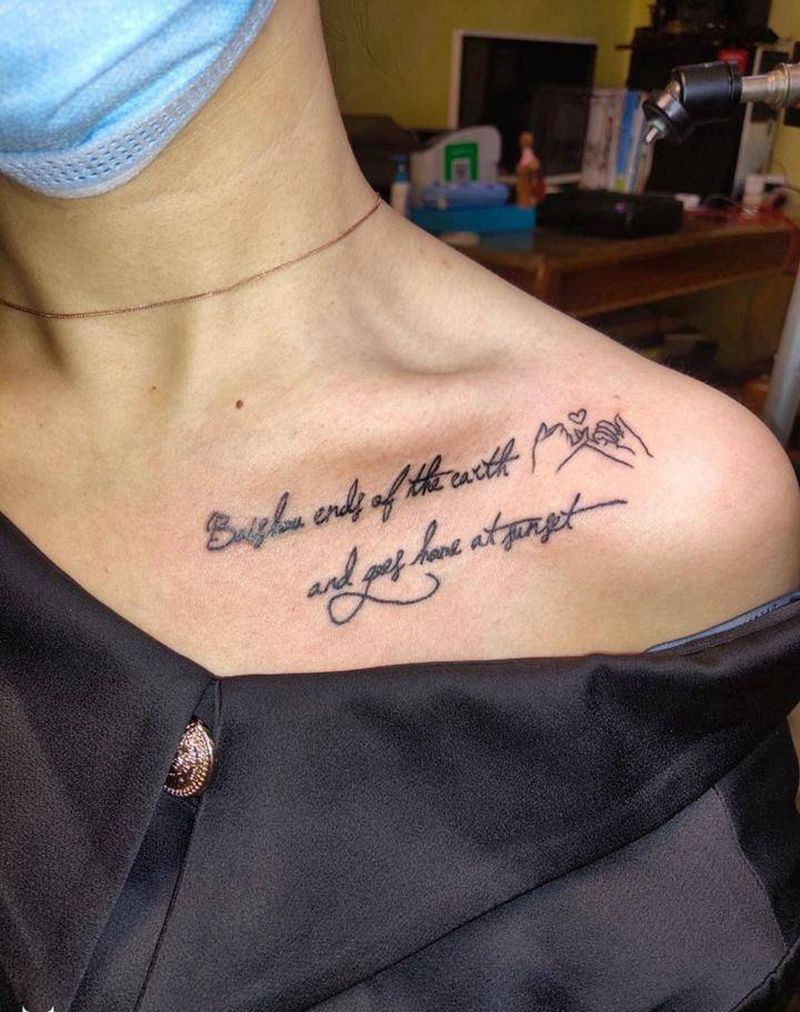 锁骨英文字母小纹身纹身图片_胸部肩部老传统新传统纹身图案