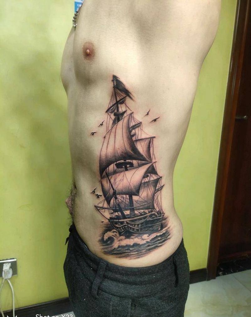 一帆风顺纹身图片_腹部手臂新传统纹身图案