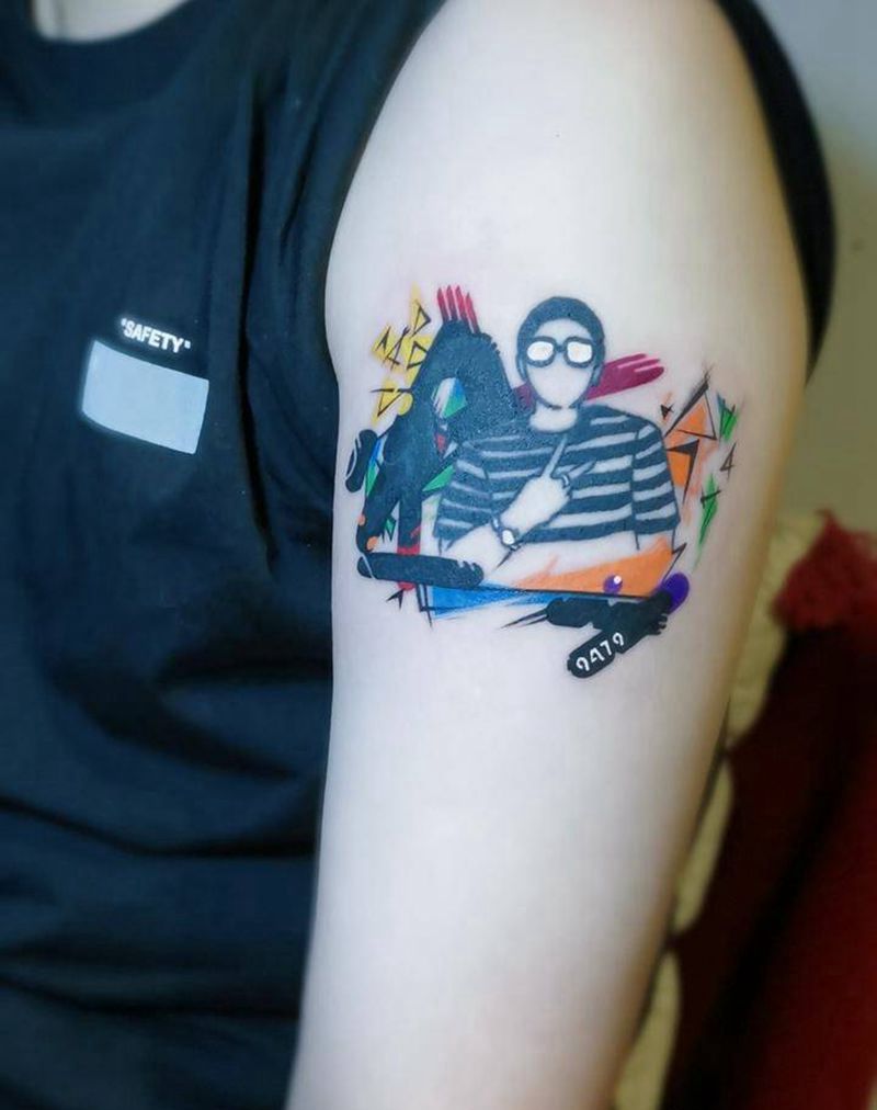 分手快乐纹身图片_手臂几何水彩遮盖情侣纹身纹身修改纹身图案