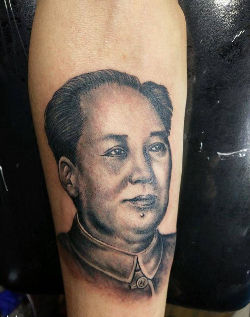 毛爷爷纹身图片_手臂传统肖像写实人物原创成品手稿纹身图案