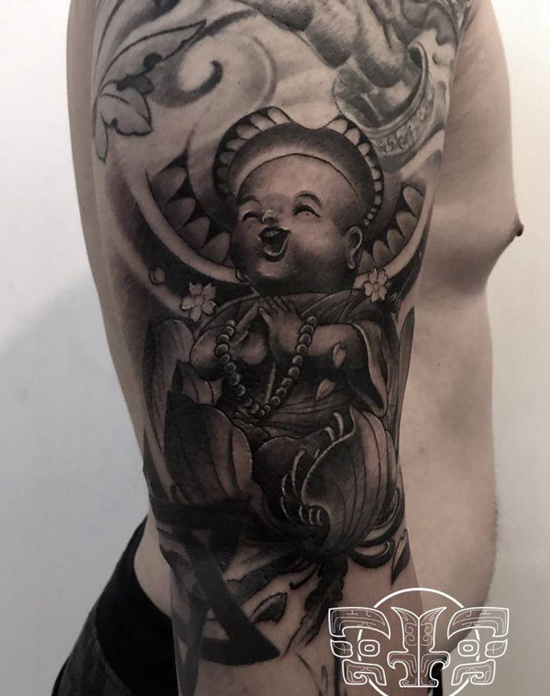 小和尚纹身图片_手臂新传统纹身图案