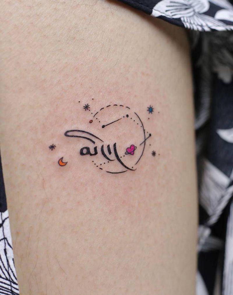 藏文 几何小清新星座纹身图片_腿部臀部几何水彩小清新女生纹身可爱纹身纹身图案