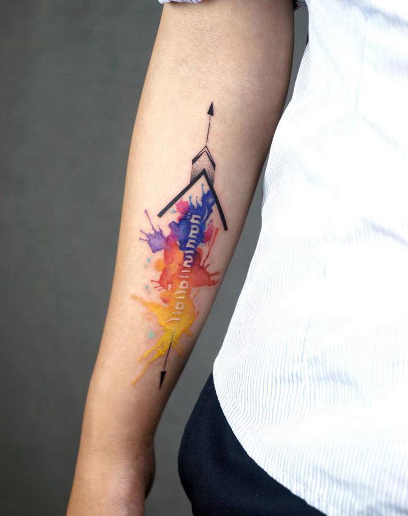 镂空藏文设计 几何水彩纹身图片_手臂几何水彩藏文小清新女生纹身纹身图案