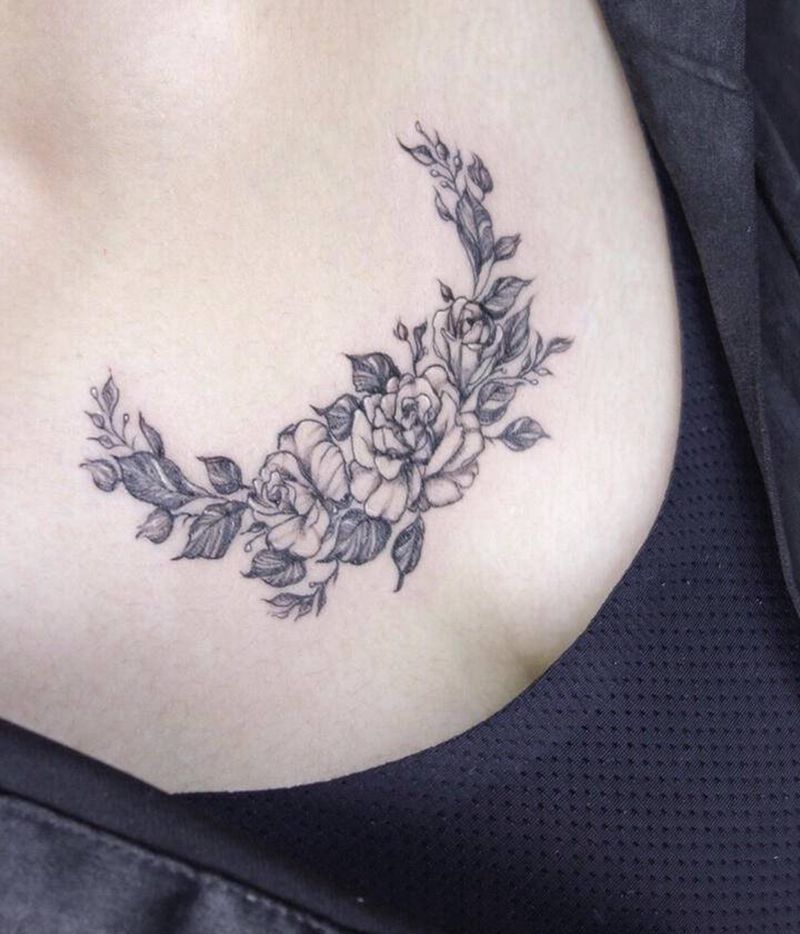 素花纹身图片_胸部颈部New School点刺纹身图案