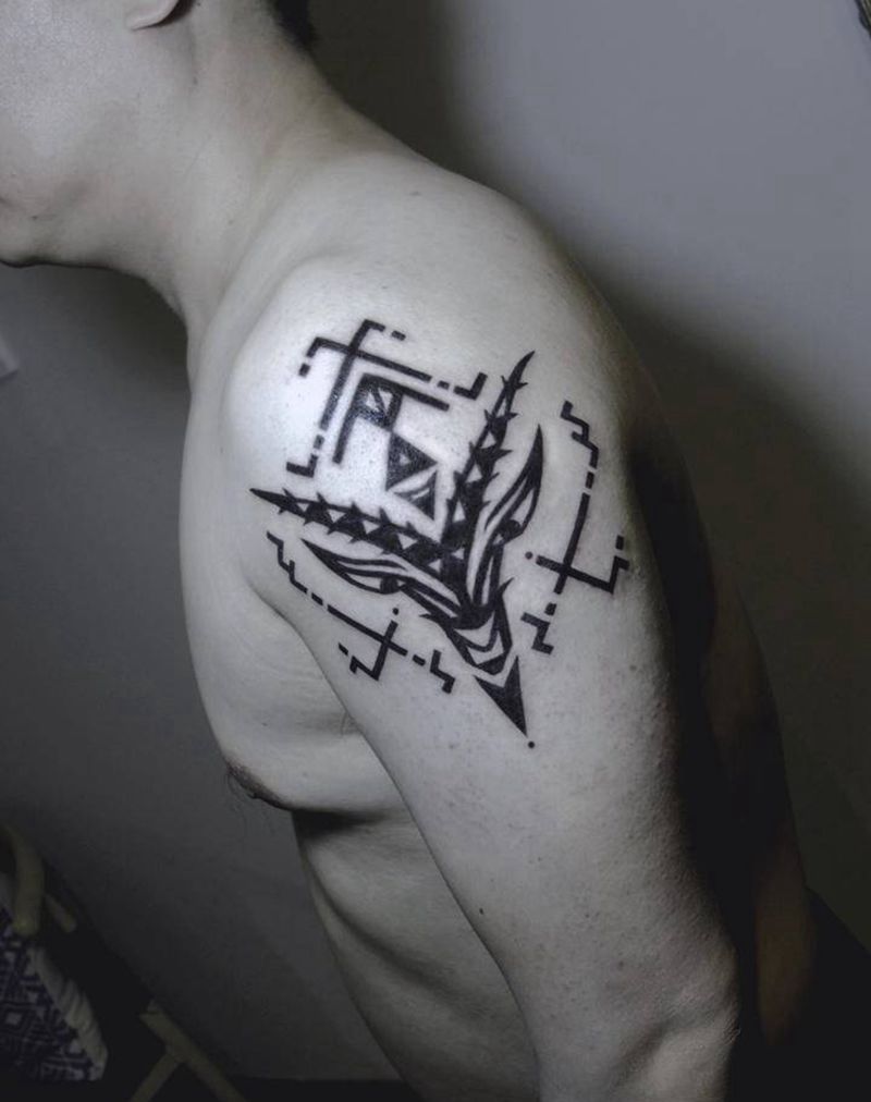 羚羊图腾纹身图片_肩部手臂图腾几何星座白羊座图腾纹身图案