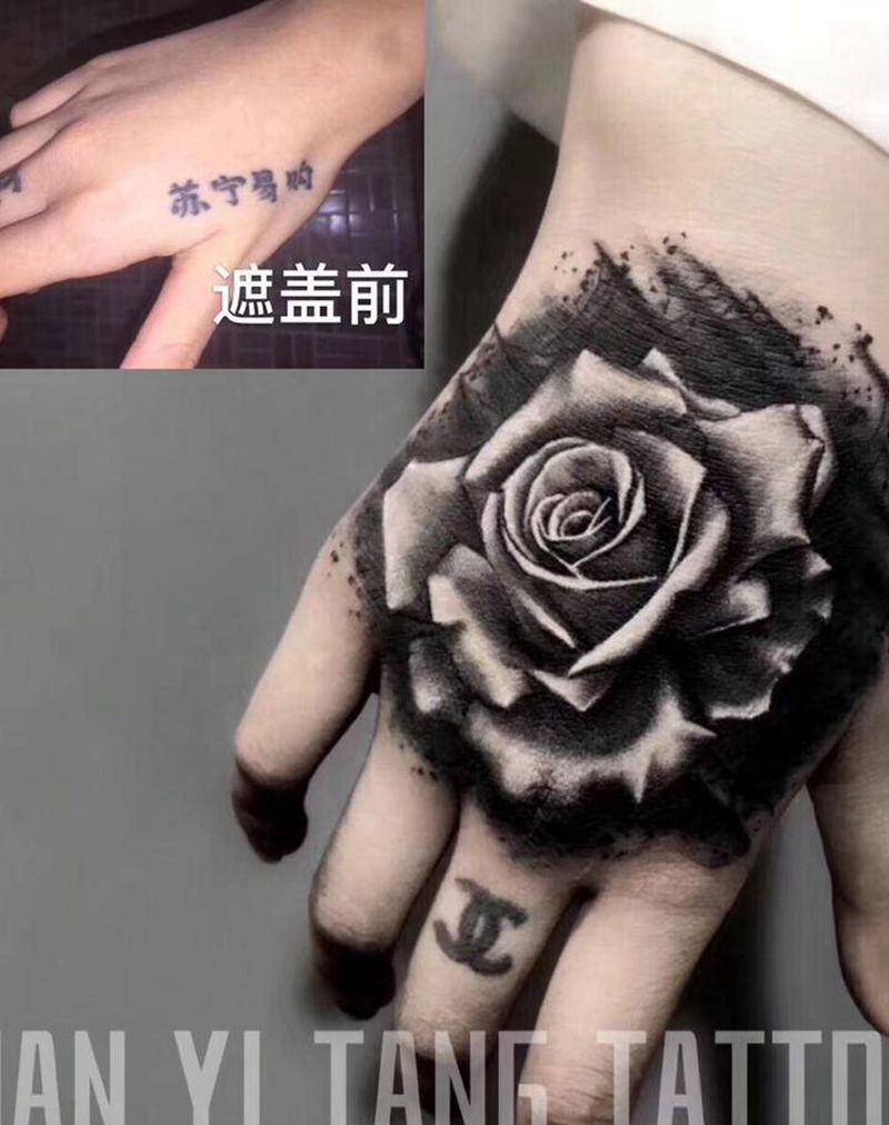 玫瑰花/遮盖纹身图片_手部纹身图案