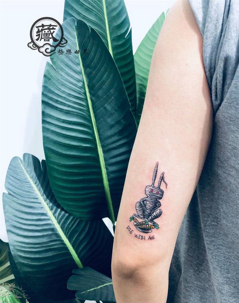 原创 木乃伊兔子纹身图片_手臂手部New School兔子卡通小清新纹身图案