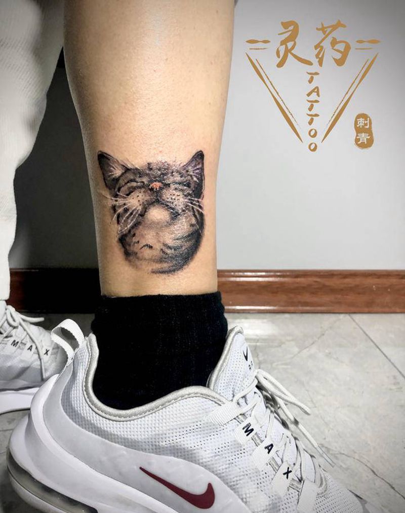 喵喵喵??纹身图片_腿部纹身图案