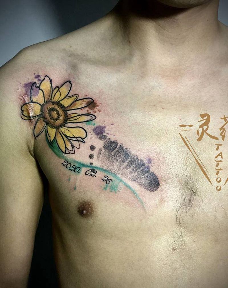 父爱纹身图片_胸部水彩纹身图案