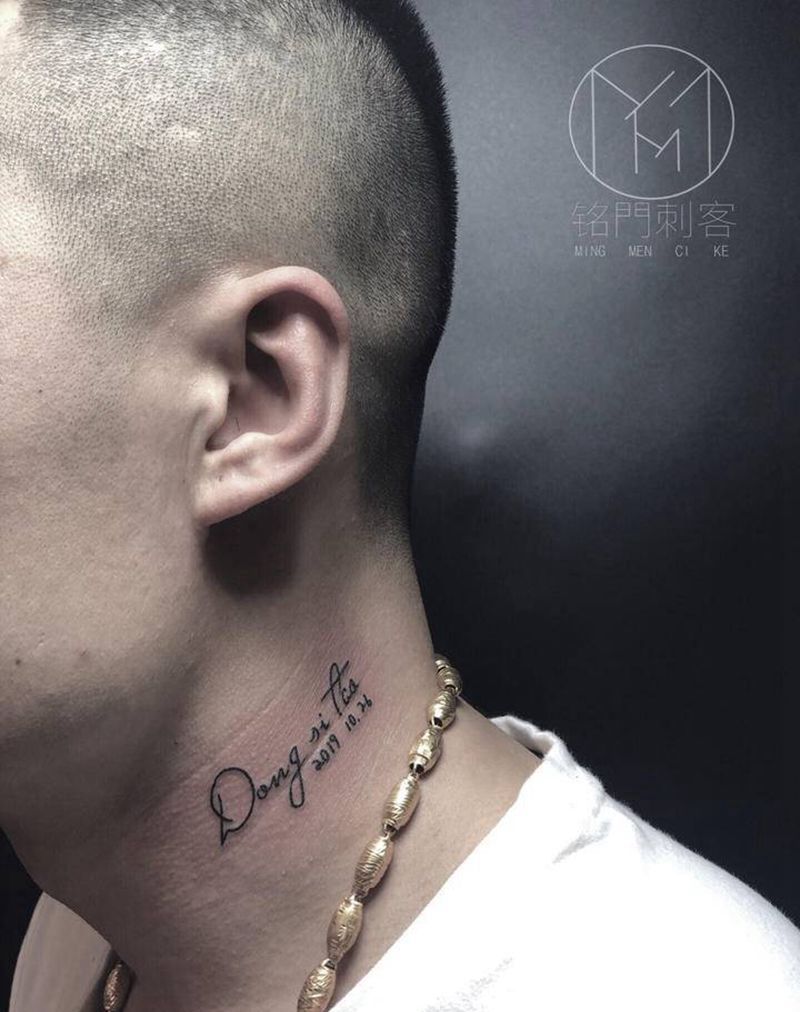 英文纹身图片_颈部纹身图案