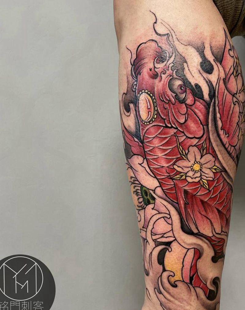 锦鲤纹身图片_腿部纹身图案